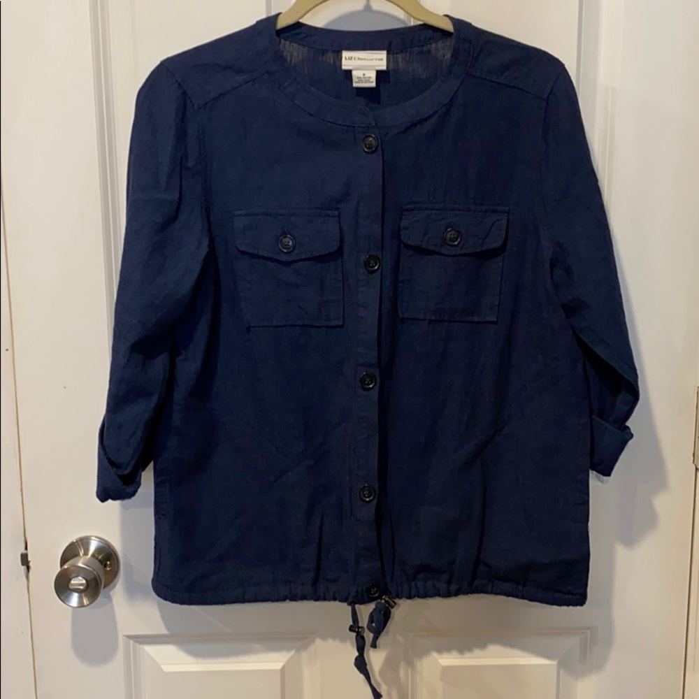 Liz Clairbone Oversized Linen Blend Camp Shirt